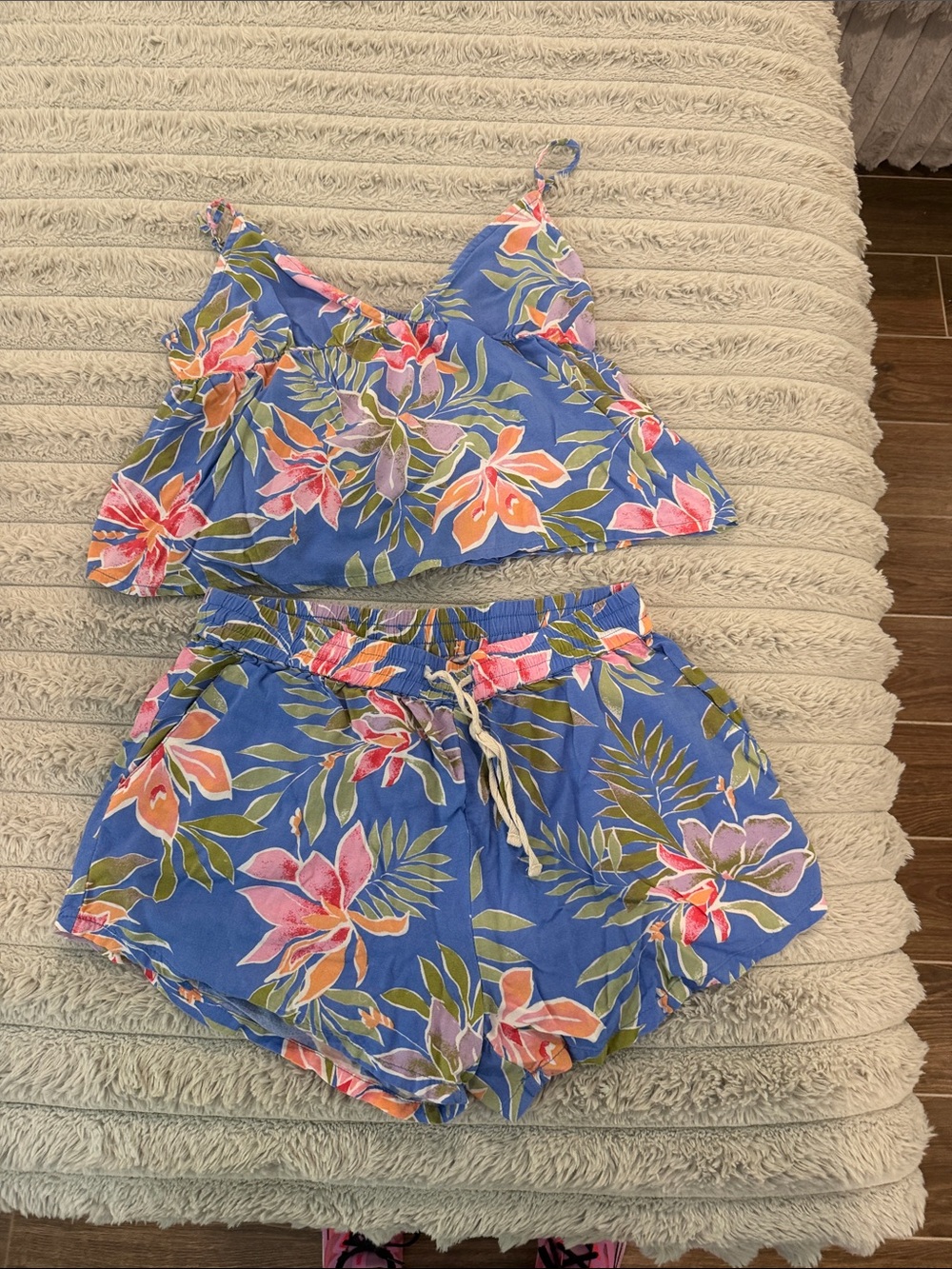 Billabong Blue Tropical Floral High-Waist Shorts Set